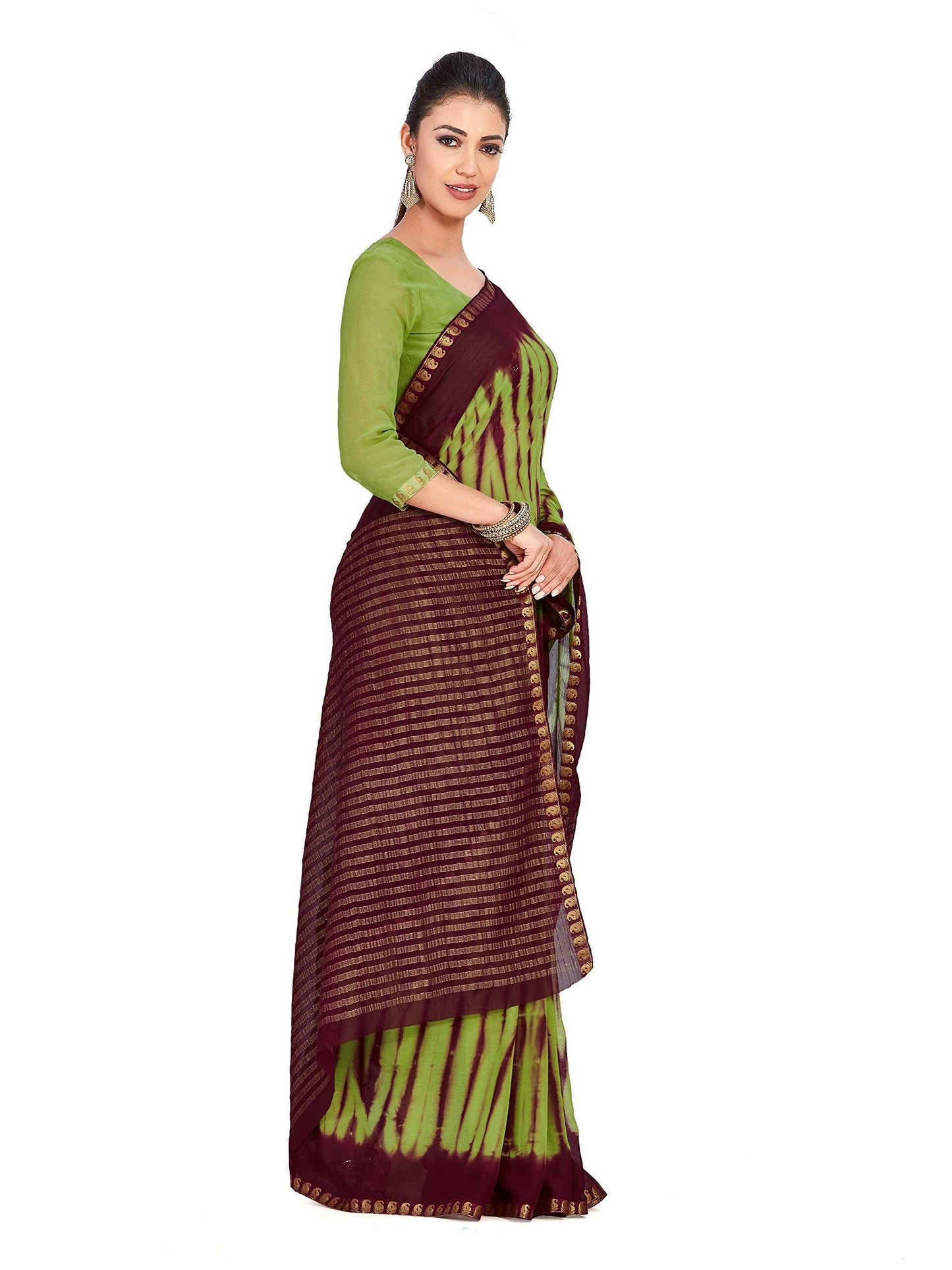 Mimosa Women's Green Chiffon Banarasi Silk Saree | Swadesiicart