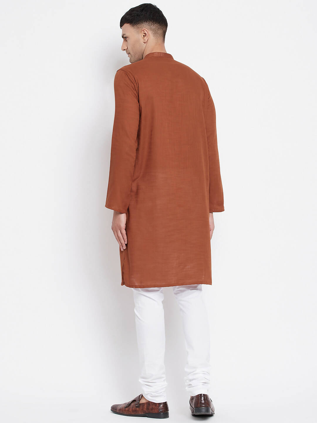Even Apparels Brown Pure Cotton Men's Sherwani Kurta With Open Front | Swadesiicart