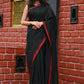 Very Much Indian Pure Cotton Handloom Saree With Intricate Border - Black | Swadesiicart
