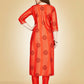 Jyoti Fashion Women's Orange Viscose Rayon Embroidered Kurta Pant Set | Swadesiicart