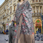 Lovely Dark Grey Polly Brasso Designer Saree - Emponline | Swadesiicart