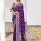 Joban Fashion Purple Crepe Chiffon Pure Handloom Banarasi Silk Saree | Swadesiicart