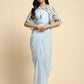 Blue Chiffon Solid Ready to wear Saree with stitched Blouse - Aayan | Swadesiicart
