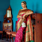 Vishnu Weaves Women's Wine Patola Banarasi Silk Meenakari Zari Woven Saree with Blouse - Swadesiicart