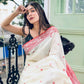 Exclusive Collection White Red Most Trending Beautiful Pure Cotton Handloom Saree - Swadesiicart
