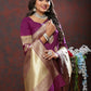 Lorenvalley Fashion Wine Soft Silk Woven Design Gold Zari Weaving Saree - Swadesiicart