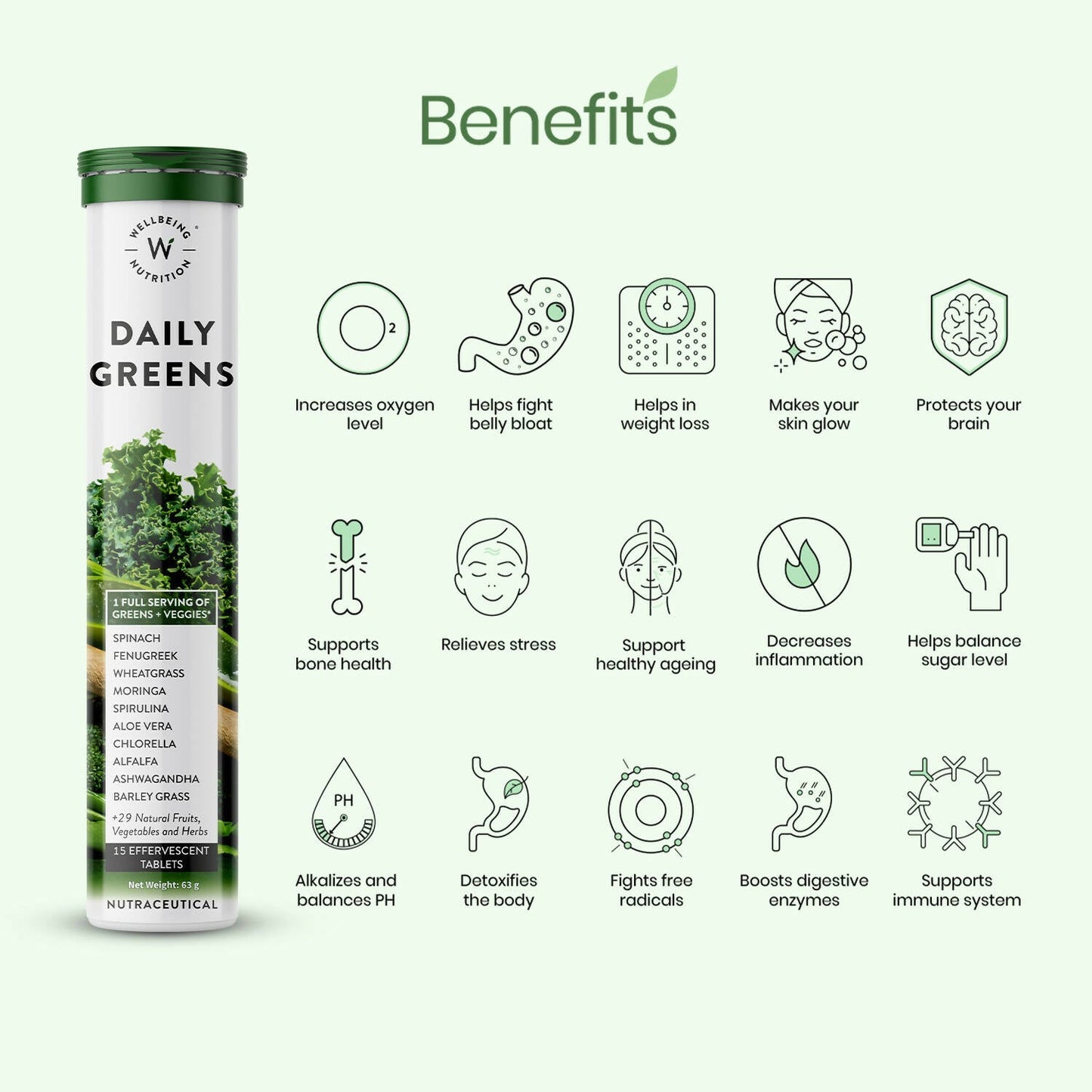 Wellbeing Nutrition Daily Greens Effervescent Tablets - Swadesiicart
