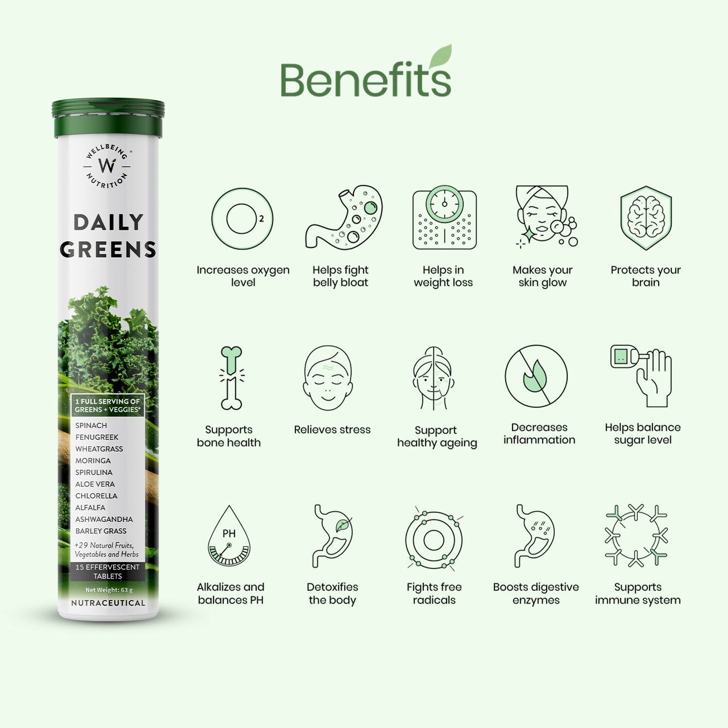 Wellbeing Nutrition Daily Greens Effervescent Tablets - Swadesiicart