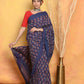 Very Much Indian Handblock Printed Cotton Saree With Natural Dyes - Blue | Swadesiicart