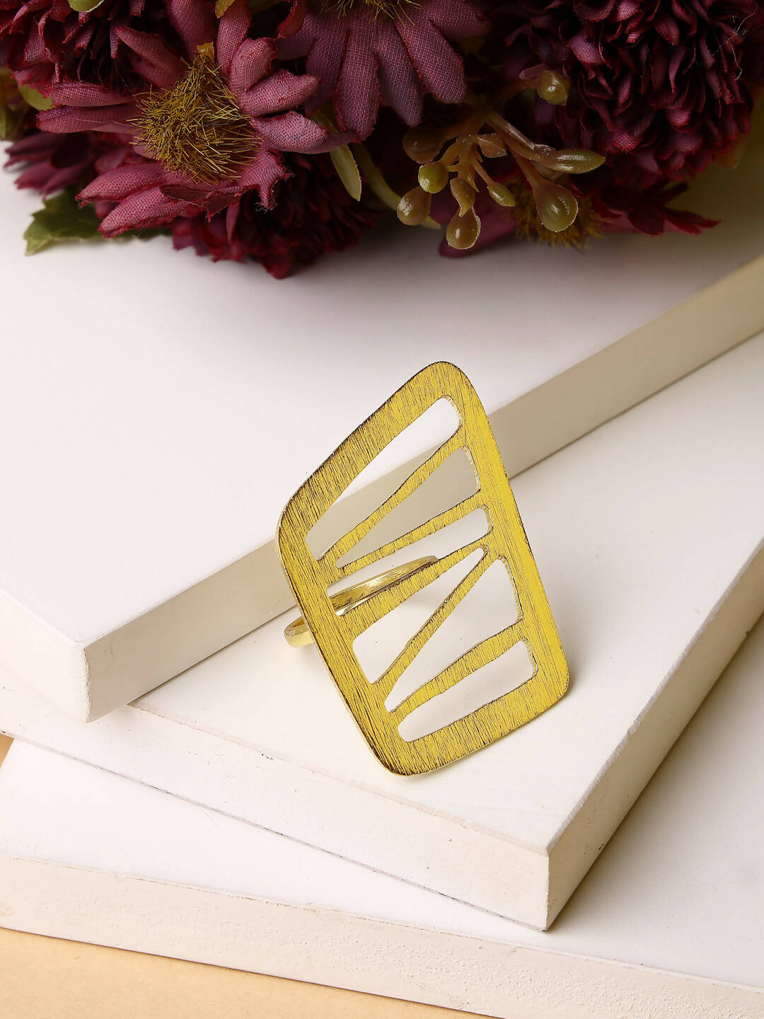 NVR Women Gold-Polished Solid Adjustable Finger Ring | Swadesiicart