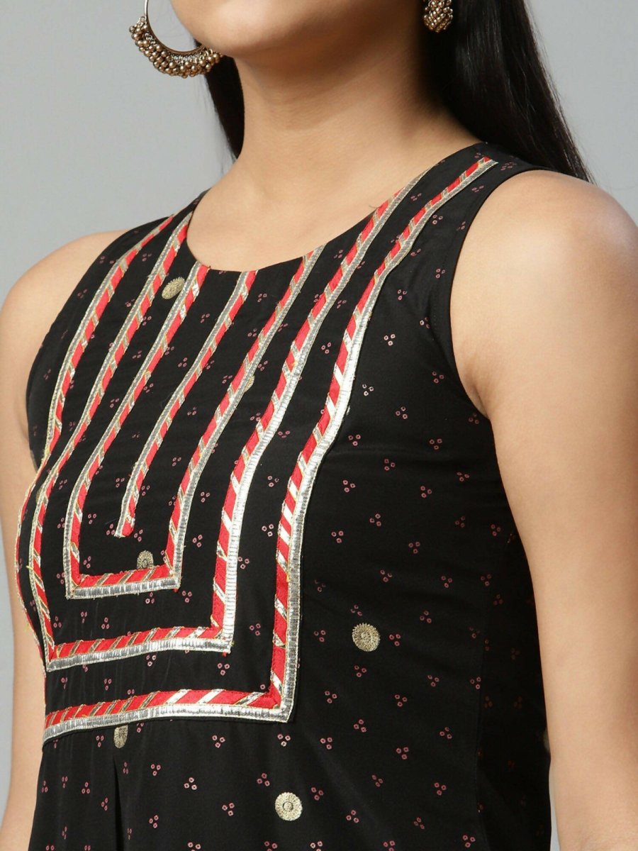 Ahalyaa Womens Black Crepe Printed Kurta Palazzo Set | Swadesiicart