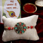 NVR Men Red & Gold-Toned Stone-Studded Rakhi With Roli Chawal & Chocolate | Swadesiicart