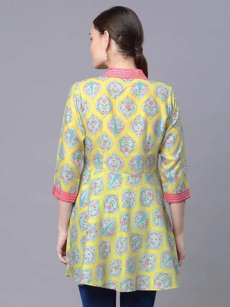 Ahalyaa Women Cotton Blend Lemon Yellow Digital Printed Tunic | Swadesiicart