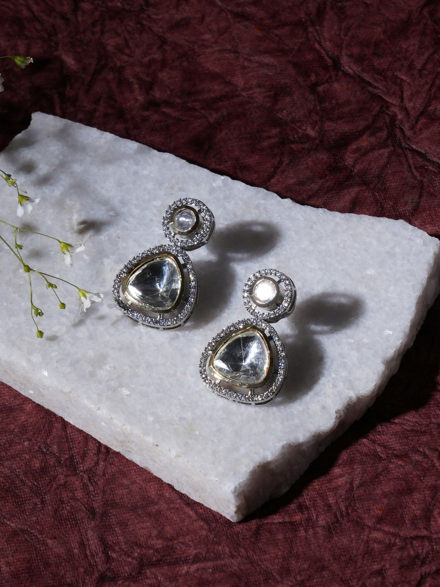 Kundan Earrings (silver) - Ruby Raang - Swadesiicart