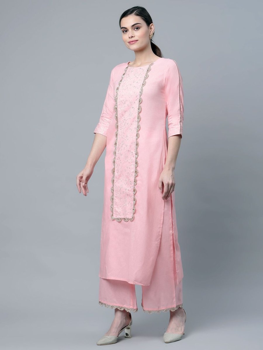 Ahalyaa Women's Baby Pink Pure Cotton Printed Kurta Palazzo Set | Swadesiicart