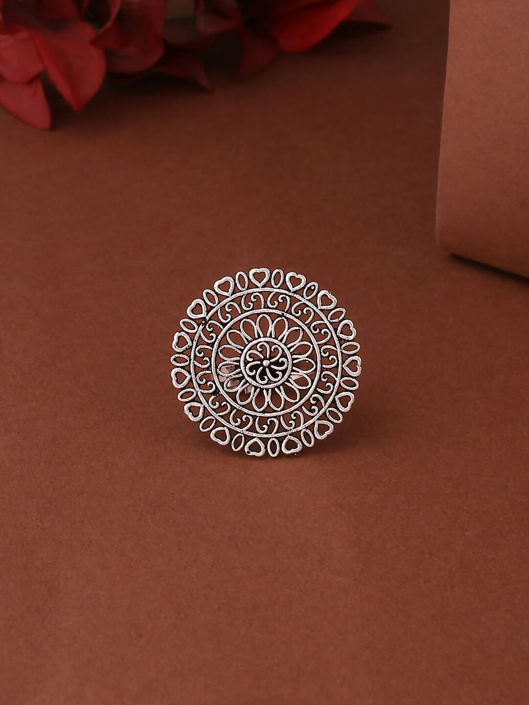 NVR Women Oxidised Silver-Plated Adjustable Finger Ring | Swadesiicart