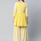 Ahalyaa Women Yellow Crepe Floral Short Kurta with Sharara Set | Swadesiicart