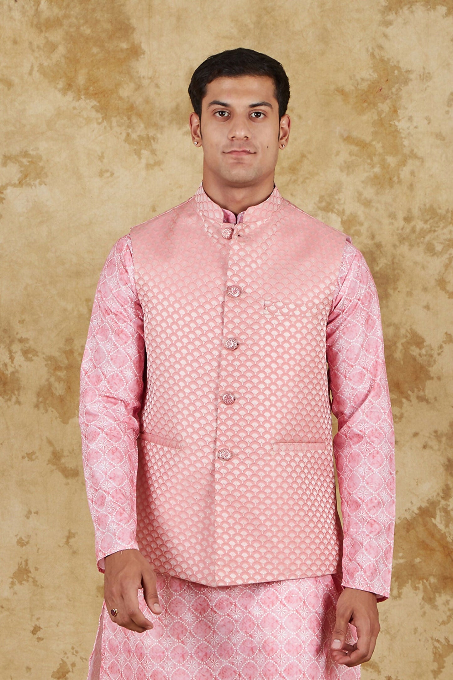 Bluesaanchi Men's Jacquard Pink Waistcoat | Swadesiicart