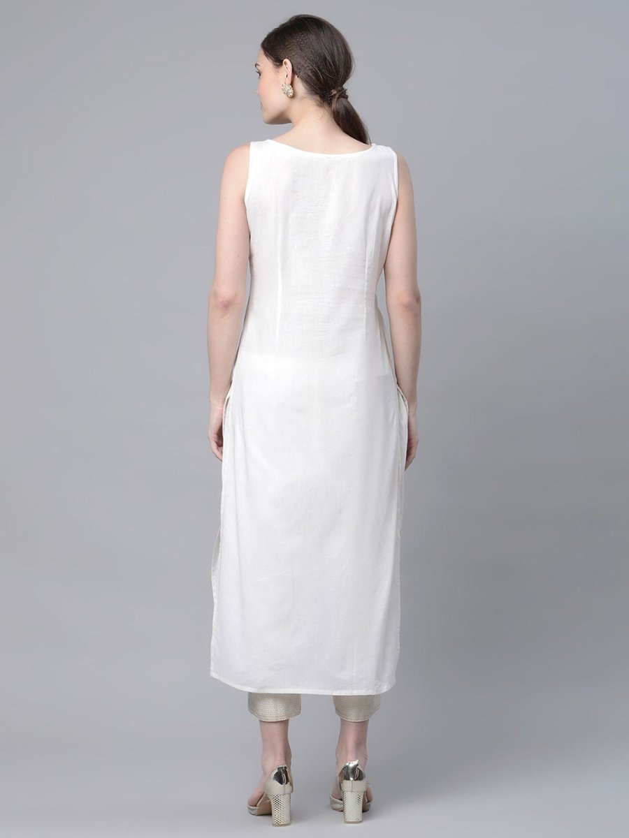 Ahalyaa Women Off White Pure Cotton Printed Kurta with Trousers | Swadesiicart
