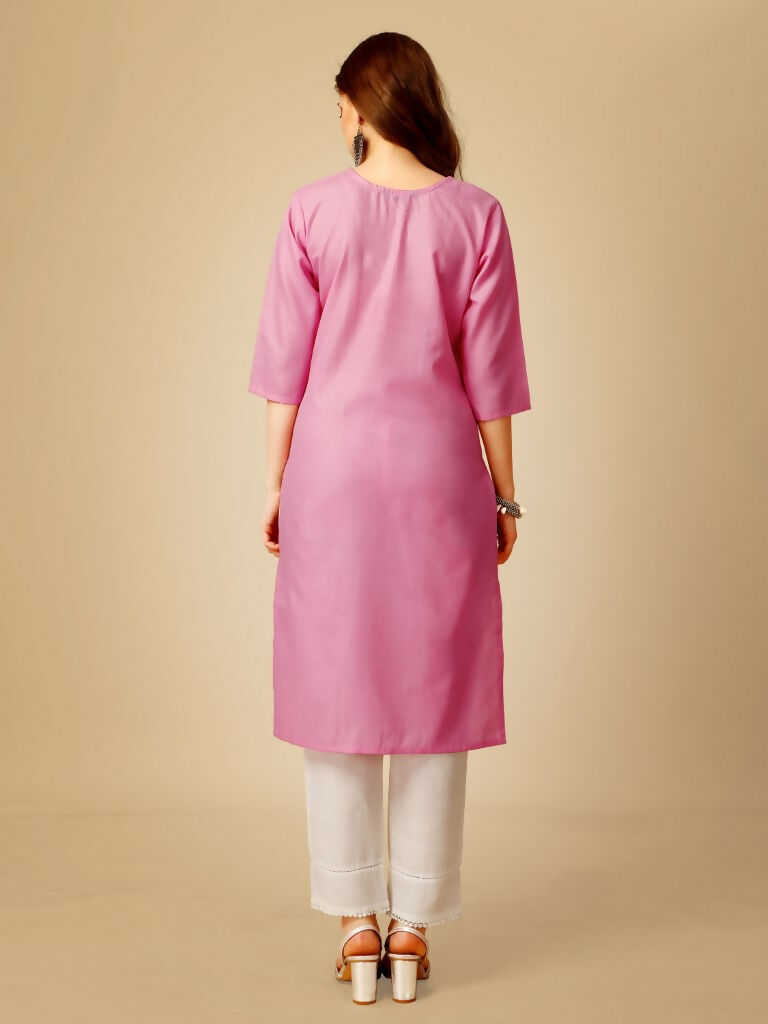 Jyoti Fashion Women's Pink Cotton Blend Embroidered Kurta Pant Set | Swadesiicart