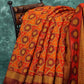 Orange and brown mix geometrical print Semi Chanderi Saree. By Gayathri Reddy Designer Studio | Swadesiicart
