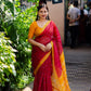 Light Red Polycotton Ethnic Motifs Saree with Unstitched Blouse - Hiral Fashion | Swadesiicart