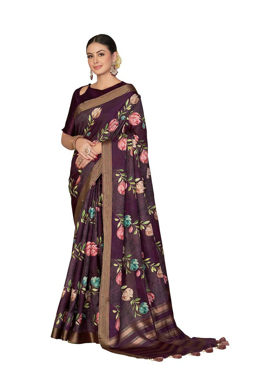 Purple Rangkat Tussar Silk Woven Design Saree with Unstitched Blouse - Mohmanthan Eshani | Swadesiicart