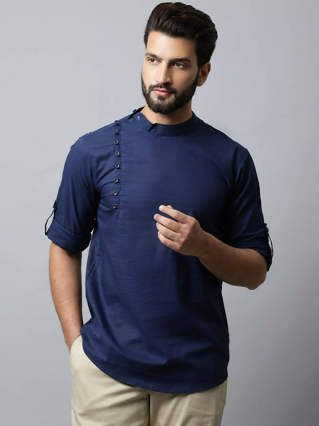 Even Apparels Navy blue Color Viscose Pure Cotton Men's Kurta With Side Placket (SLD1190) | Swadesiicart
