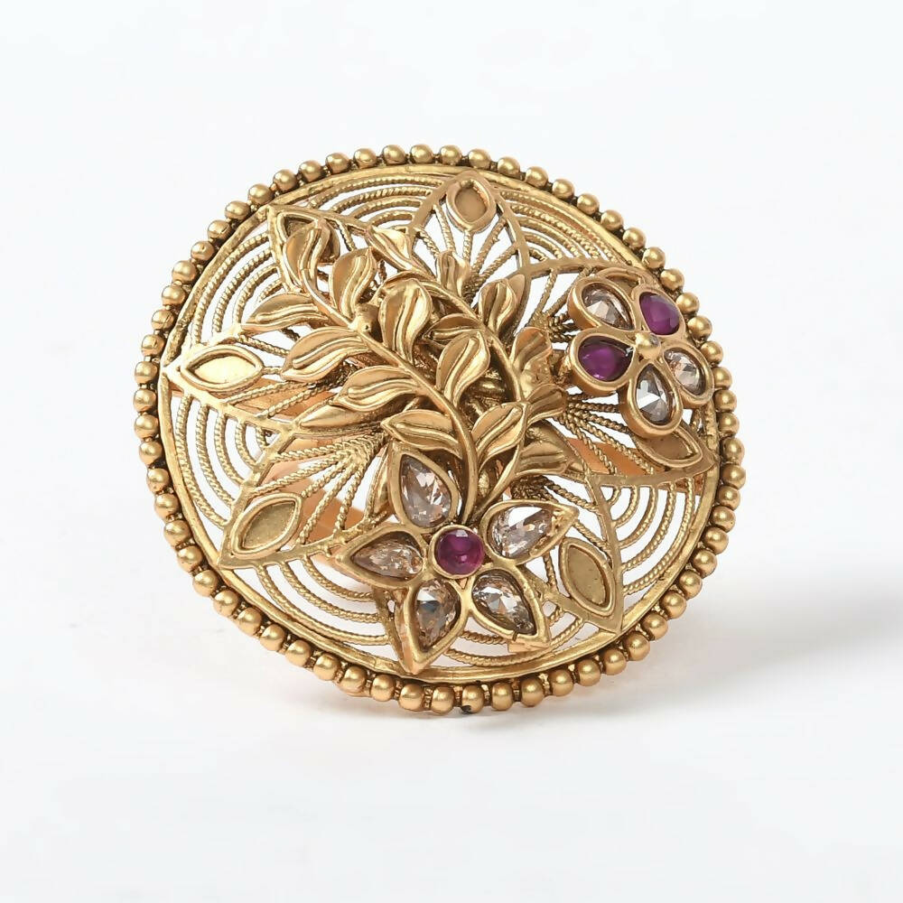 Mominos Fashion Joharkamal Gold-Polished Stone Studded Adjustable Finger Ring - Design 13 | Swadesiicart