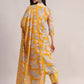 Aavyora Women Yellow Floral Printed Kurta with Striped Pants & Dupatta Set - Swadesiicart