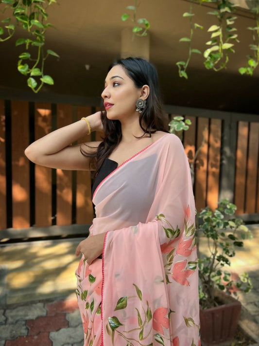 Vamsee Aditi Pink Georgette Saree - Swadesiicart