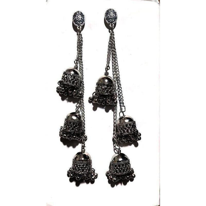 MS Fashion India Black Color Long Hangings Chains Jhumkas Pearls Earrings | Swadesiicart