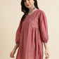 Pink Chinon Yoke Embroidered A-line Top - Tarini - Swadesiicart