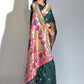 Vishnu Weaves Women's Bottle Green Paithani Silk Zari Woven Saree with Unstitched Blouse - Swadesiicart