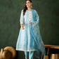 Blue Crystal Organza schiffli embroidery Kurta With Trouser & Dupatta - Bhumi