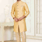 Raivat Ethnic Banarasi Jacquard Embroidery Semi Indo Western Sherwani In Cream Beige Colour | Swadesiicart