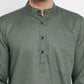 Even Apparels Green Color Linen Men's Kurta With Band Collar | Swadesiicart