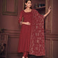 Jyoti Fashion Women's Maroon Georgette Embroidered Anarkali Kurta Pant Set With Dupatta | Swadesiicart