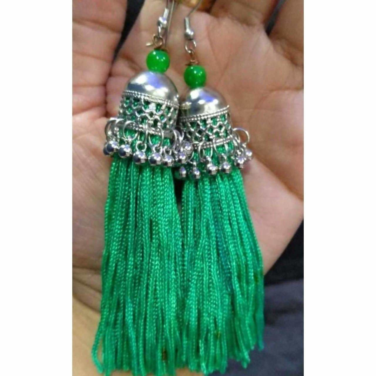 MS Fashion India Latest Fashion Green Hanging Threads In Jhumka Earrings | Swadesiicart