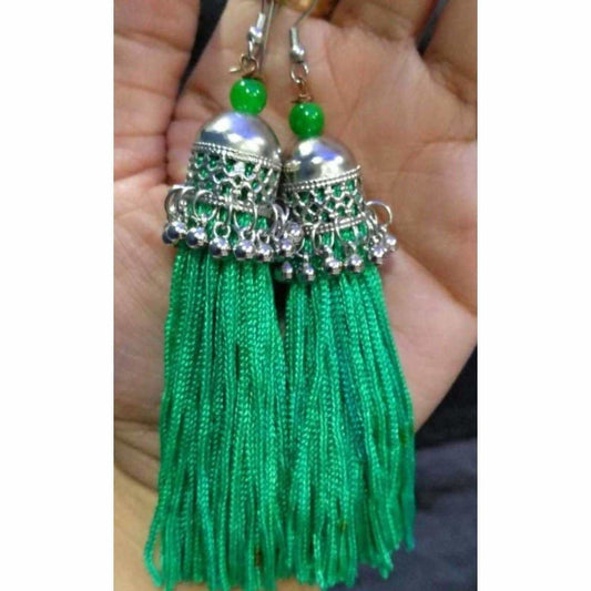 MS Fashion India Latest Fashion Green Hanging Threads In Jhumka Earrings | Swadesiicart
