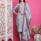 Jyoti Fashion Women's Grey Muslin Floral Print with Jari & Crystal work Kurta with Trouser & Dupatta | Swadesiicart