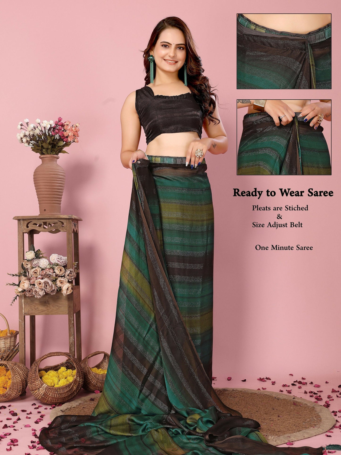 Attractive These Party Wear Ready To Wear Saree - Green | Swadesiicart