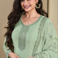 Anaita Green Heavy Natural Crepe Stitched Suit with Embroidery & Zarkhan Work