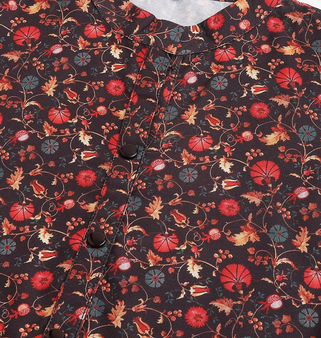 Black Poly Rayon Digital Printed A-line Top - Tarini - Swadesiicart