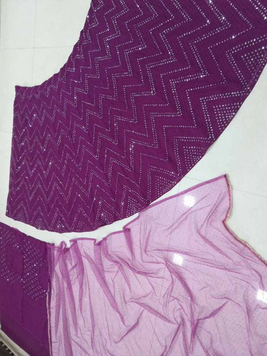 Jyoti Fashion Wine Thread Embroidery Faux Georgette Designer Lehenga Choli with Dupatta | Swadesiicart
