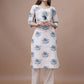 Ode by House of Pataudi Floral Printed Tie-Up Neck Cotton Straight Kurta - Swadesiicart