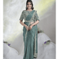 Aqua Blue Crepe Satin Silk Designer Ready to wear saree with stithced Blouse - Mohmanthan Aura | Swadesiicart