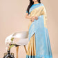 Astita Aura Silk Cream Sky Blue Banarasi Silk Saree | Swadesiicart