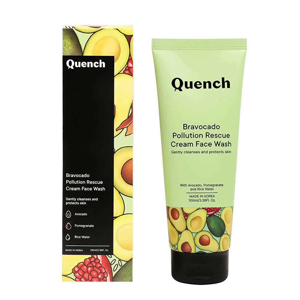 Quench Botanics Bravocado Pollution Rescue Cream Face Wash With Avocado, Rice Water & Pomegranate, Korean Beauty | Swadesiicart