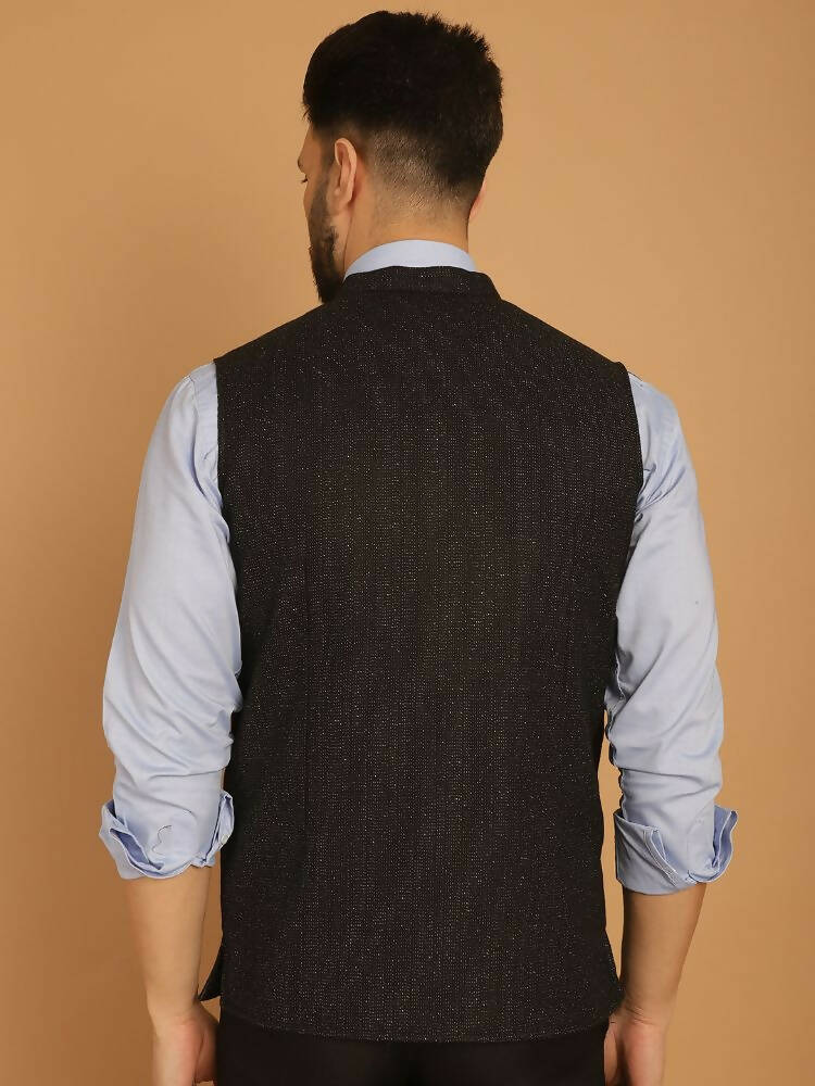 Even Apparels Pure Wool Nehru Jacket - Black | Swadesiicart